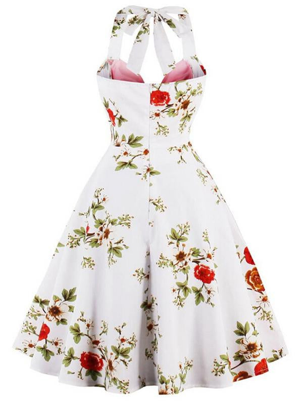 1950s Halter Floral Swing Dress