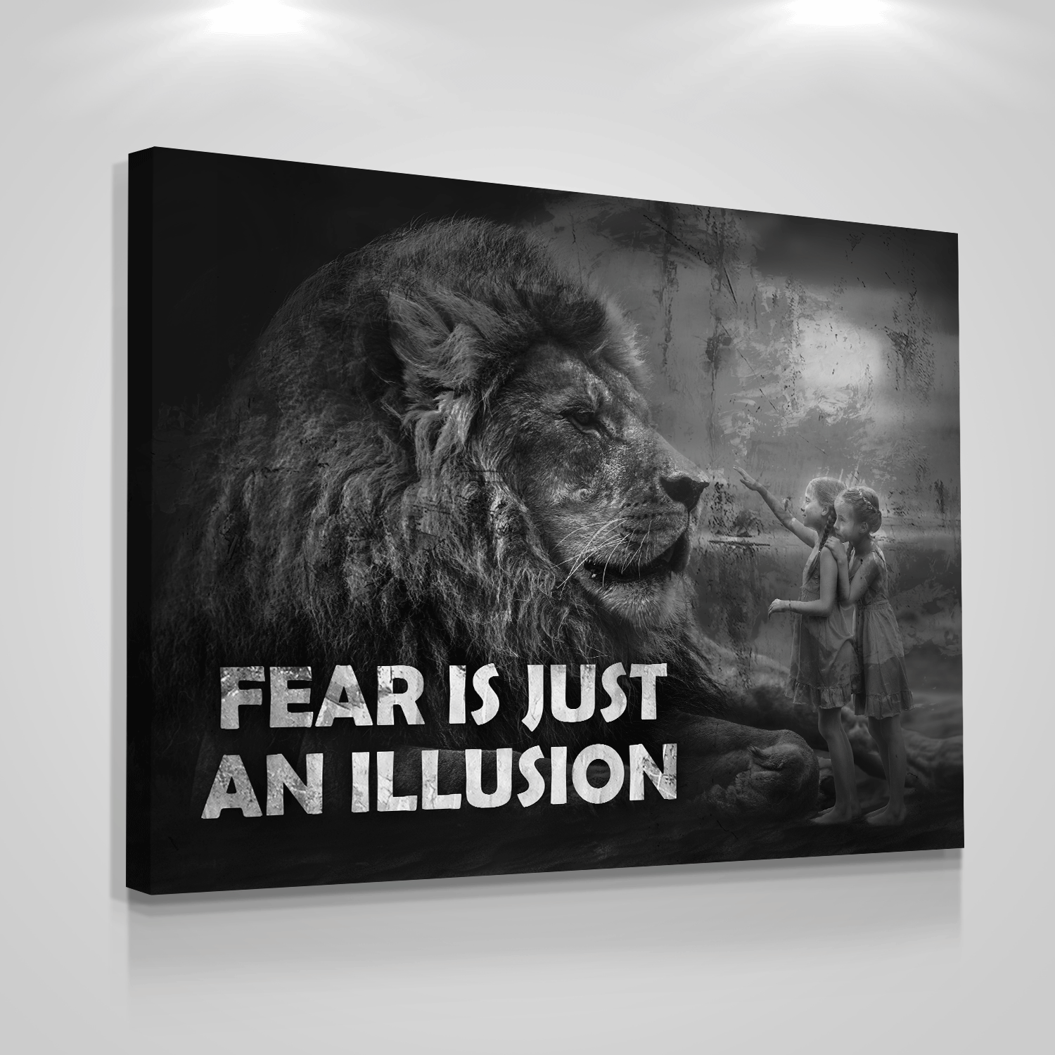 Fear Is Just An Illusion Canvas Print Office Wall Art Decor Lion Lions Success Hunters