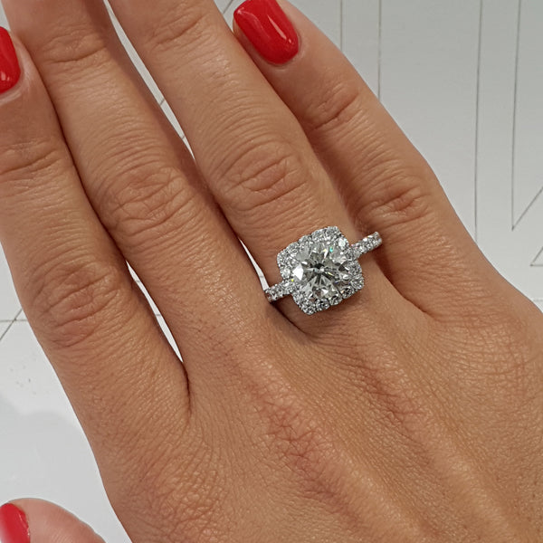 2 Carat Cushion Style Halo Lab Grown Diamond Engagement Ring 14k Whi