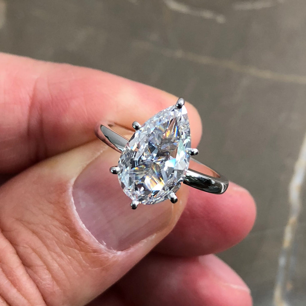 3 Carat Pear Shaped Diamond Engagement Ring 14K White
