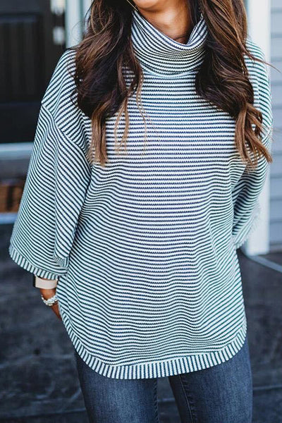 Stripe Dolman High Collat Sweatershirt