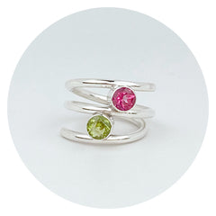 MONOLISA Silver Gemstone Ring feature a Peridot and Pink Topaz | Picture from The Art World - Getting Your Work into Art Shows Blog Article 