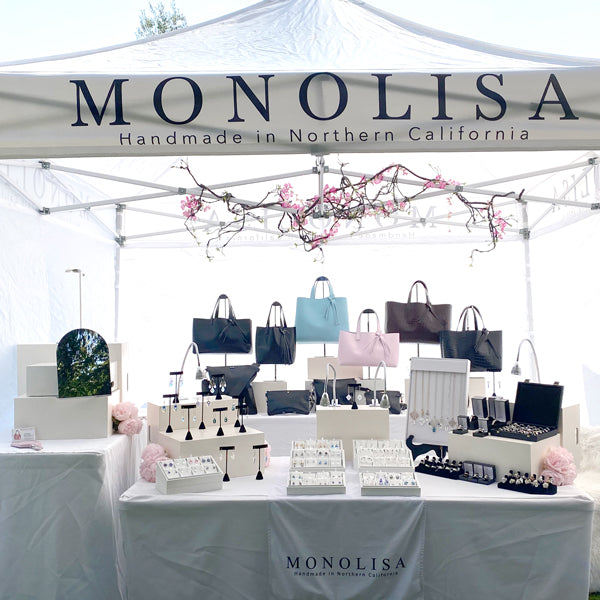 MONOLISA Booth of Leather Bags and Sculpted Metal Jewelry by California Artist Lisa Ramos - Fine Art in the Park Los Altos | Picture from The Art World - Getting Your Work into Art Shows Blog Article 