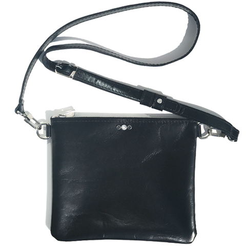 Black Italian Leather Foldover Crossbody Bag, Made in USA