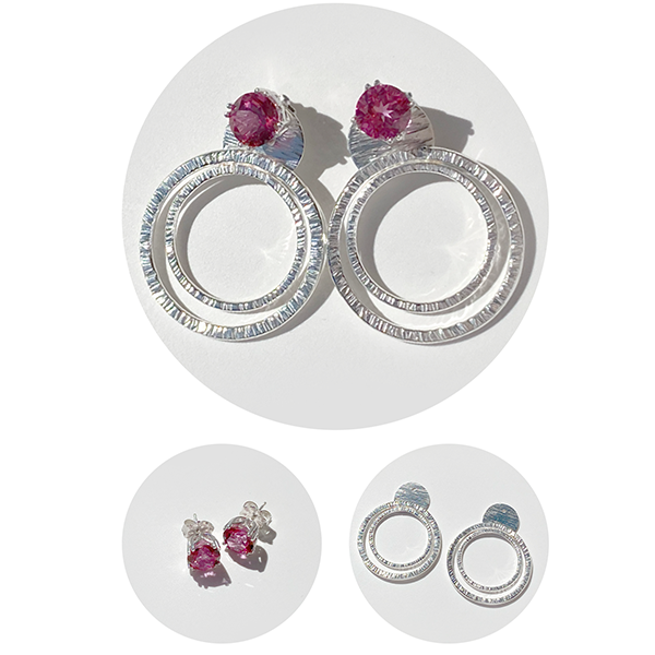 Earring Jackets with Gemstone Studs - Each pair of gemstone studs is designed with beautiful handmade removable textured earring jackets. The versatile gemstone earrings can be worn multiple ways - the studs with the jackets, just the studs or metal elements with a personal pair of stud earrings. 