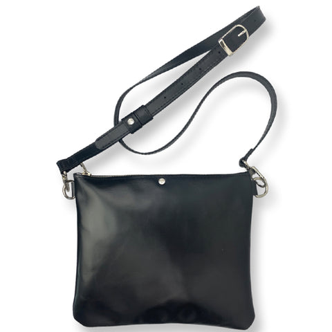 Italian Leather Crossbody Bag with Edge Painted Adjustable Over the Shoulder Strap