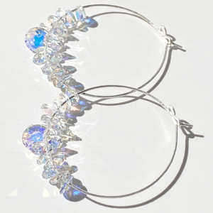 Argentium® Silver Crystal Cluster Hoop Earrings - Iridescence