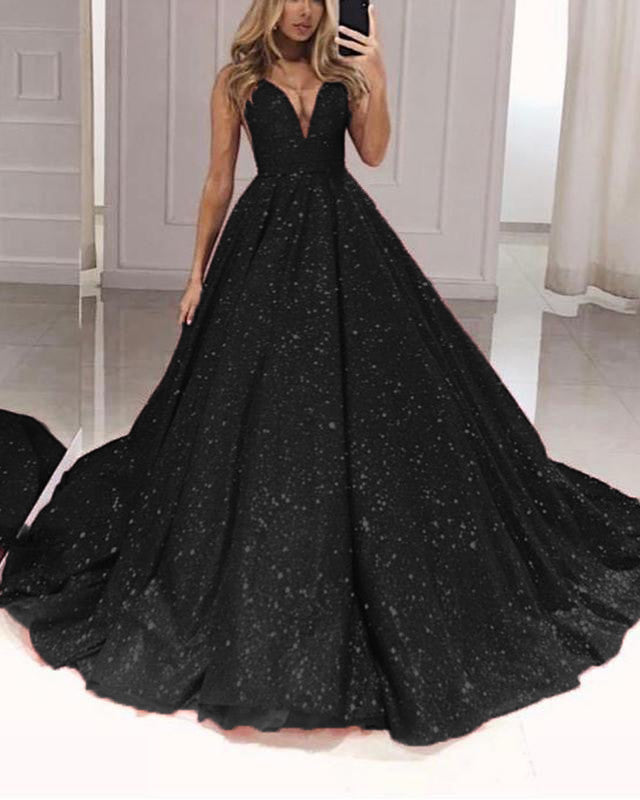 black sequin ball gown