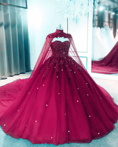Princess Tulle Wedding Dress Ball Gown With Cape – coloredwedding