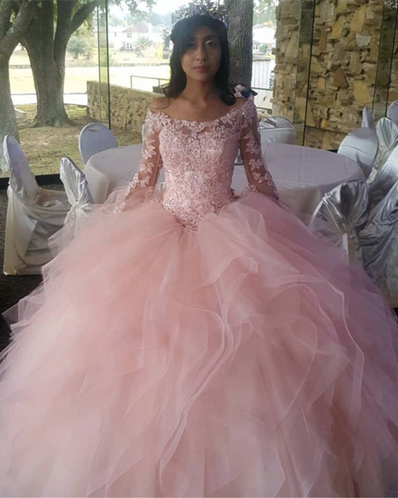Light Pink  Organza Ruffles Ball Gowns  Quinceanera  Dresses  