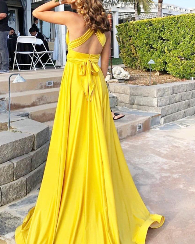 yellow satin bridesmaid dresses