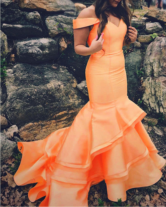 orange mermaid prom dress