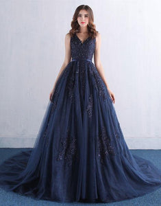 navy-blue-evening-dresses-tulle-prom-long-dresses-elegant