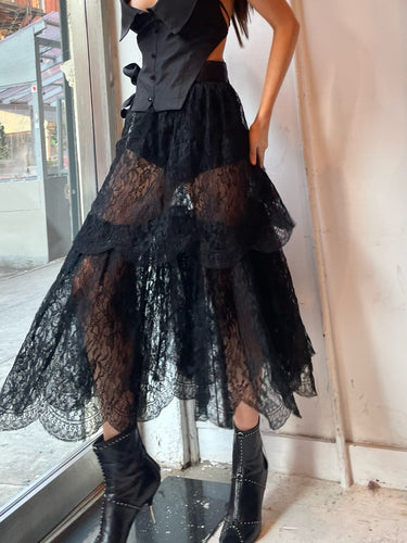 Lace Ruffle Midi Skirt