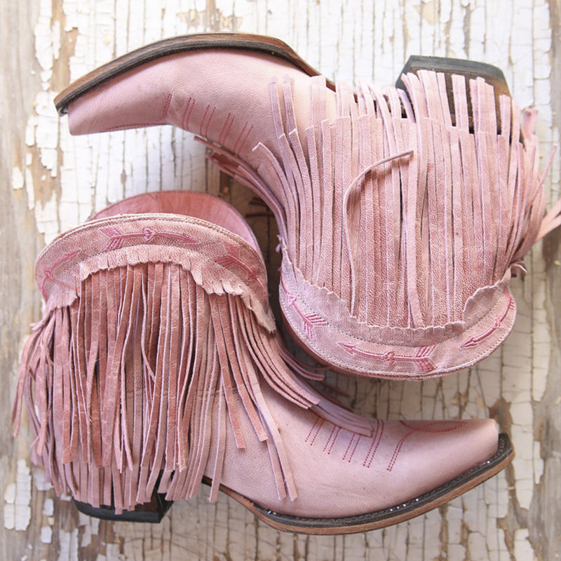 Junk Gypsy Spitfire Blush Pink Fringe Booties