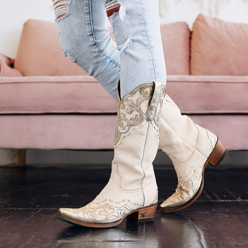 Lane Lily White & Champagne Metallic Boots