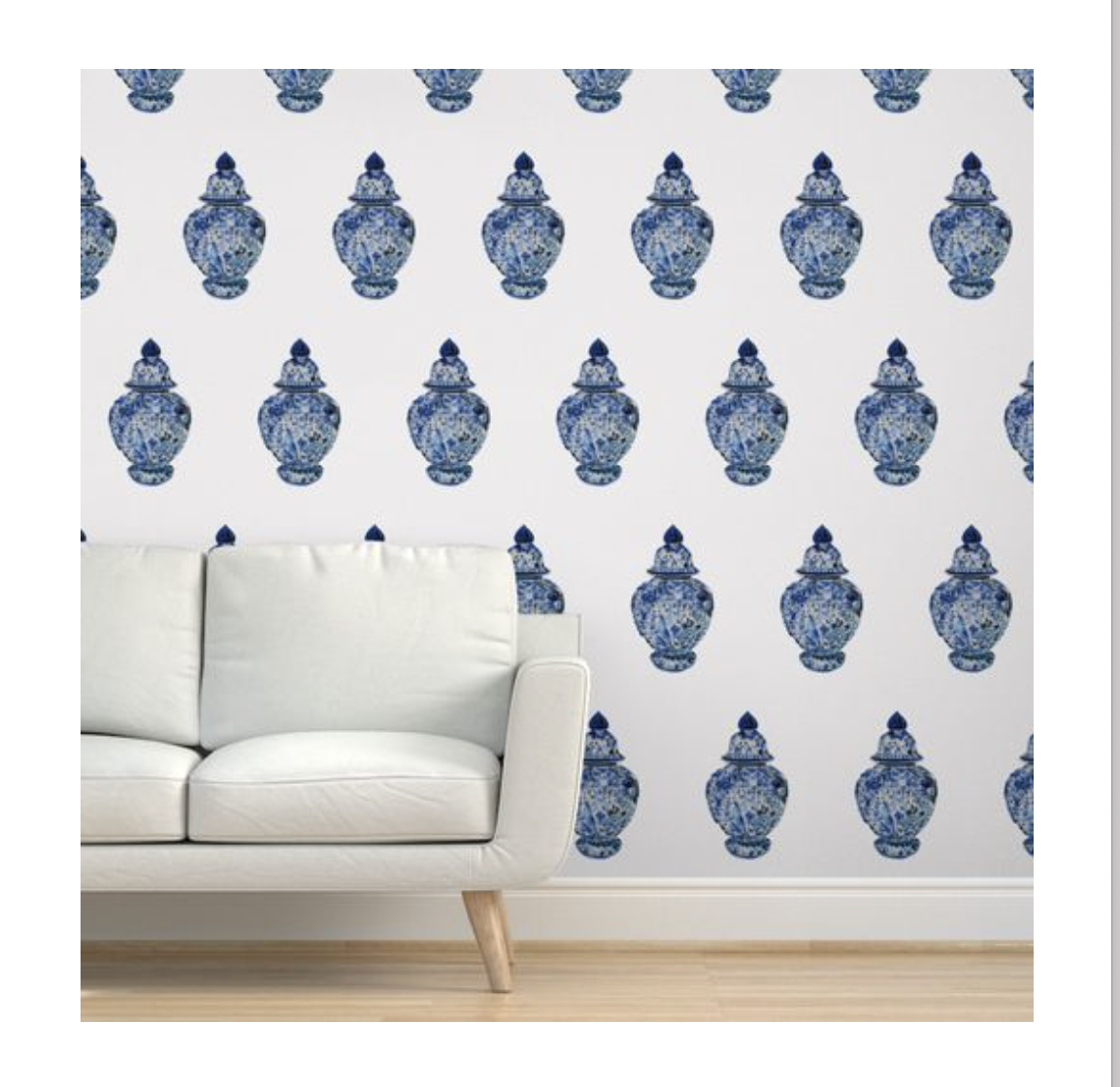 Blue & white Ginger Jar Wallpaper - white background (Medium Scale) – Lisa  Kling Design