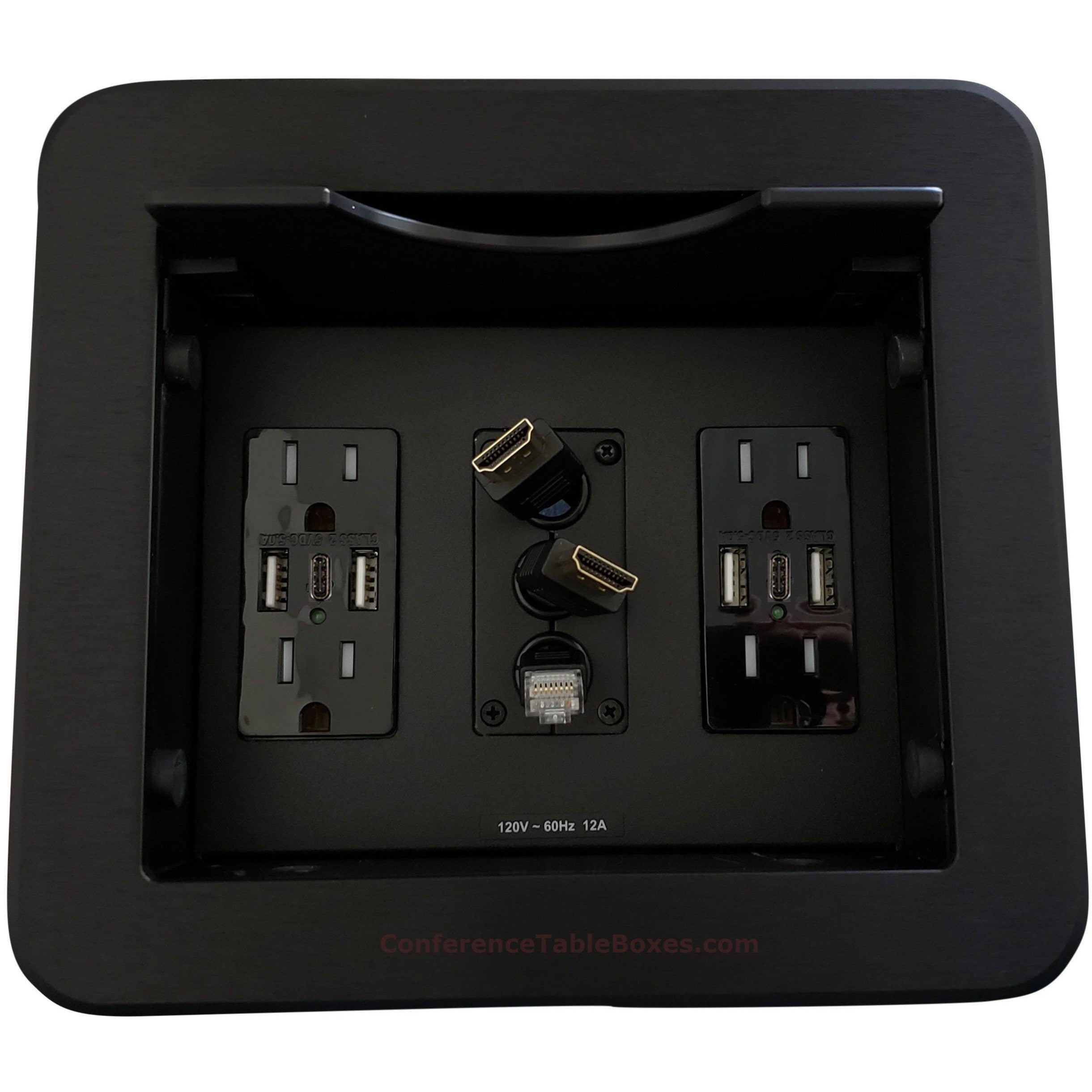 Cable Well 2 HDMI and 1 Cat6 Retracting Cables, 4 Power, 6 USB, Black –  Conference Table Boxes