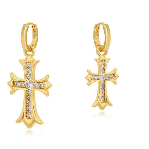 Large Cross Mismatched Earrings-24k Gold Plated