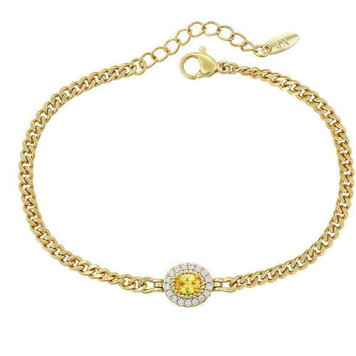 Curb Bracelet with Champagne Stone for Her 18K Gold Plated
