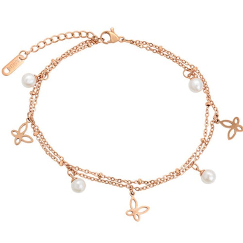 Double Butterfly Anklet-Rose Gold