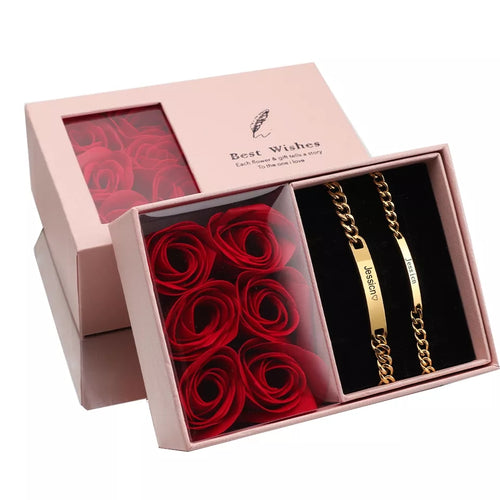 Personalized Engraved Couples Matching Bracelets with Gift Box