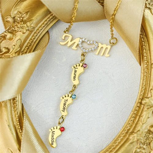 Mom Necklace with Kids Names and Birthstones