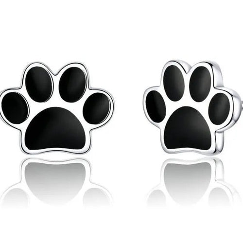 Paw Print Stud Earrings in Sterling Silver