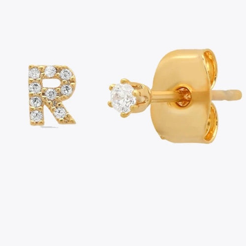 Small initial letter stud earrings with zircons