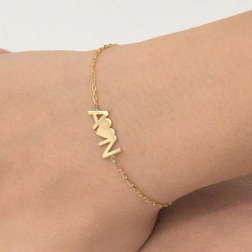 Double Initial Bracelet with Heart