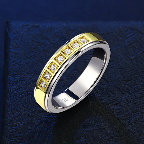 Men Promise Ring Band Sterling Silver 925S- Gold Plated
