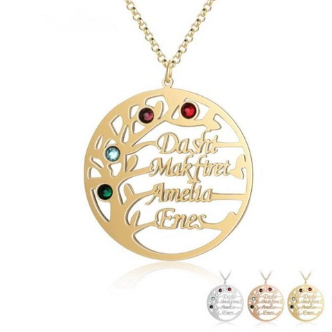 Family Tree Birthstones and Names Sterling Silver Necklace