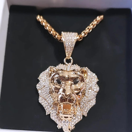 Lion Head Pendant Bling Out Necklace- Large Size
