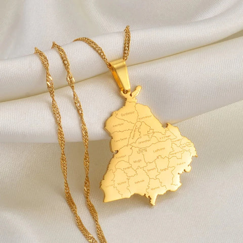 Punjab Map Necklace Pendant with Rivers Engraved