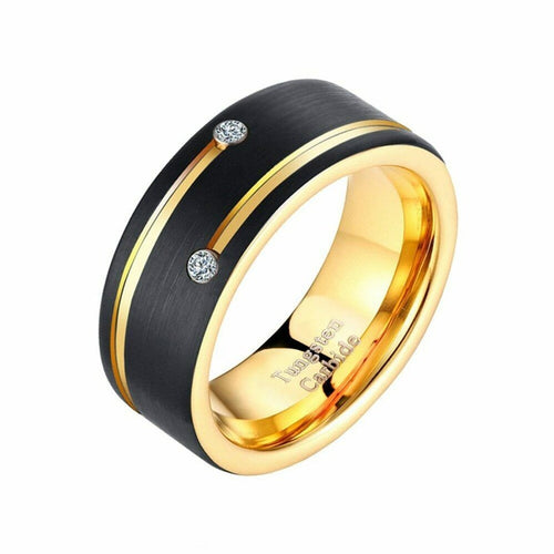 Men's Tungsten Carbide Band Black and Gold