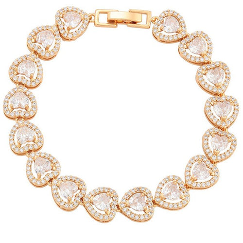 Princess Cut Zirconia 18K Gold Plated Bracelet- Heart