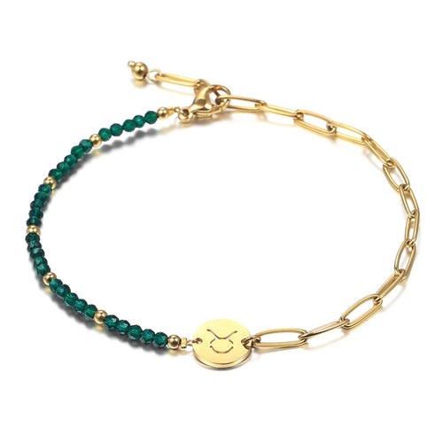 Personalized Horoscope Charm Anklet with Green Beads
