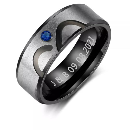 Personalized Engrave Ring for Men Black Stainless Steel with Birthstone