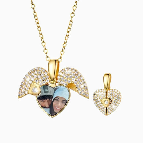 Personalized Diamond Studded Heart Photo Necklace