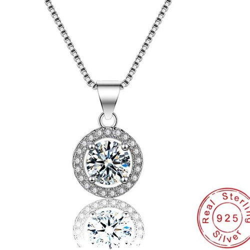 Silver Cubic Zirconia Halo Pendant Necklace - Clearance