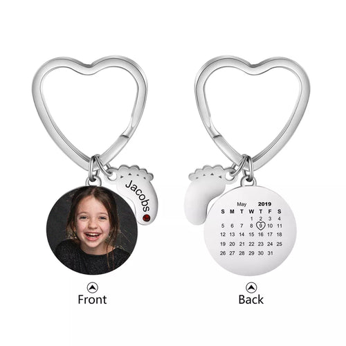 Custom Photo Calendar Keychain with Baby Feet Charm
