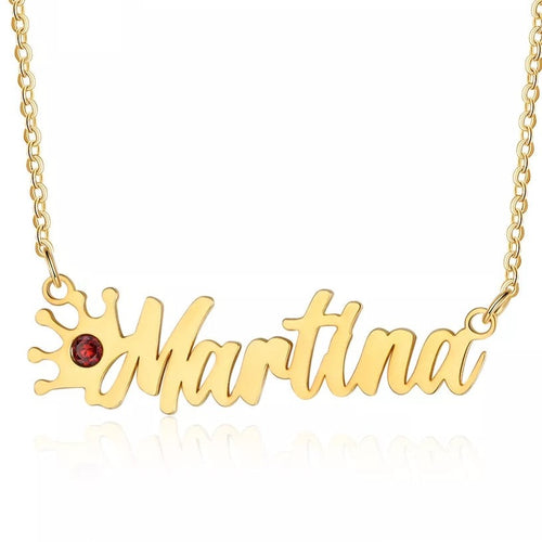 Personalized Custom Cutout Name Necklace with Birthstone and Crown