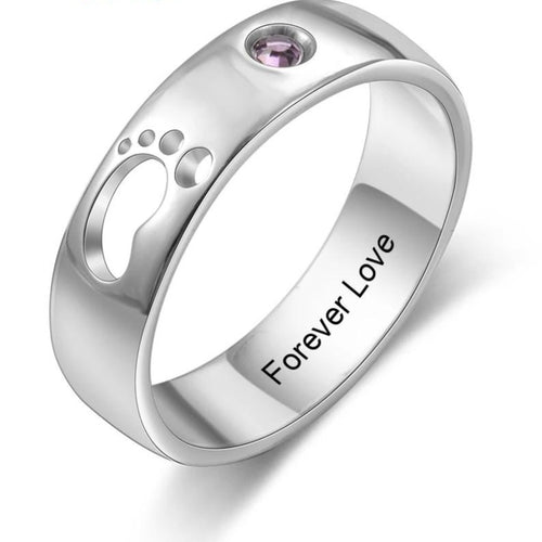 Baby Feet Ring With Birthstone and Engraving