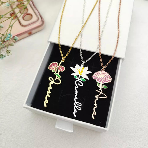 Colorful Birth Flower Name Necklace