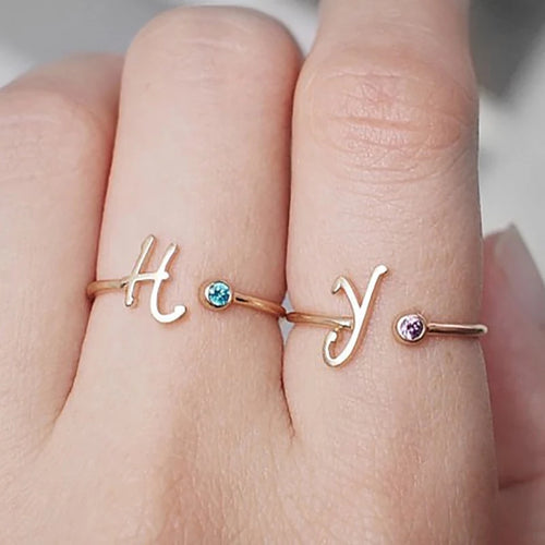 Personalized Initial Birthstone Ring