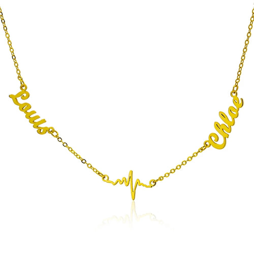 Two Names Necklace with Heartbeat
