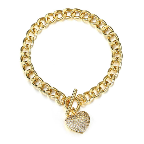 Curb Link Heart Charm Bracelet Gold