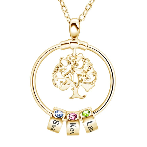 Tree of Life Necklace with Birthstones and Names Beads