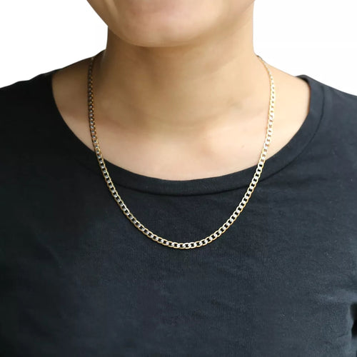Two Tone Gold Plated Flat Curb Necklace