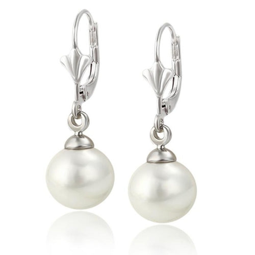 Pearl lever back dangle earrings